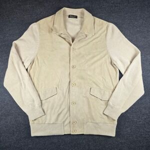 Loro Piana Men's Biege Cashmere Suede Bomber Jacket Button Front Luxury Size L